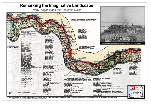 Map of Punjabi communities along Oregon's Columbia River in 1910 (source: Center for Columbia River History.)