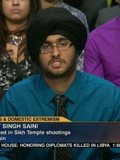 Harpeet Singh Saini testifies at a US Senate hearing about the mass shooting that took his mother during the 2012 Oak Creek Gurdwara mass shooting in Wisconsin. Photo: C-SPAN