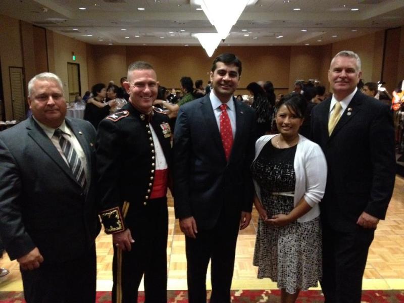 Republican candidate for California's 9th Congressional District Ricky Gill posted this photo of his attendance at a birthday celebration for the US Navy on Saturday night. After this article on American Turban, the Gill campaign deleted the photo. (source: Ricky Gill campaign Facebook page)