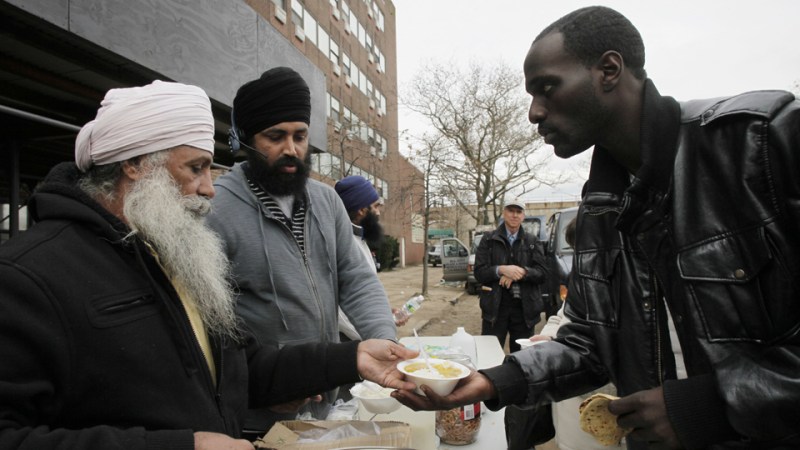 "Sikh Community Center volunteers serving hot meals in the Far Rockaways, via AP." (source: Gawker)