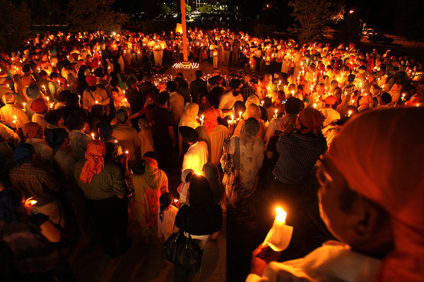 Vigil at Sikh ReligiousVigil at Sikh Religious Society of Chicago Palatine Gurdwara in response to the murder of six Sikhs at the Sikh Temple of Wisconsin in August.(source: Twitter user @iammintusingh)