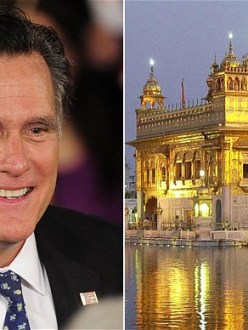Republican presidential hopeful Mitt Romney and the Golden Temple in Amritsar. (source: The Telegraph)