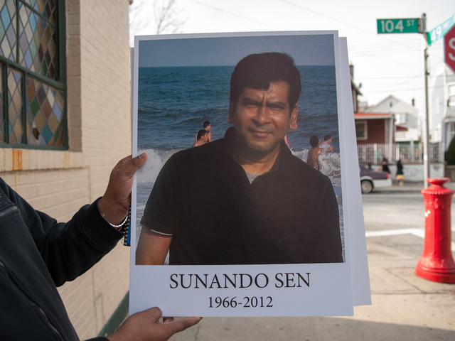 "Sunando Sen was shoved to his death on a number 7 train platform in Queens on Thursday December 27th, 2012. He was cremated on Monday December 31st, 2012." (Photo credit: DNAinfo/Theodore Parisienne)