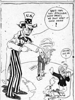 "A new problem for Uncle Sam." Political cartoon c. 1910 (source: Echoes of Freedom)