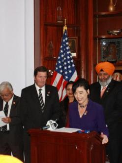 Rep. Judy Chu speaks at the launch of the American Sikh Congressional Caucus. (source: Judy Chu Facebook page)