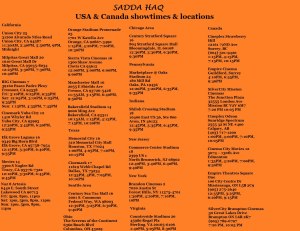 Show times for "Sadda Haq", opening April 5, 2013.