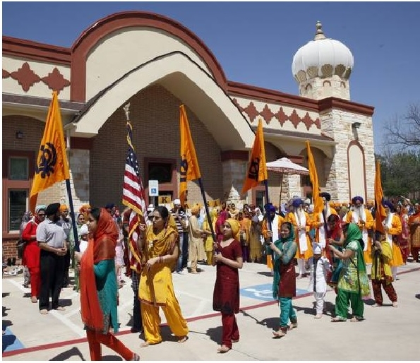 "A view of the Nagar Kirtan (Khalsa Parade) at the Inauguration of Gurdwara Nishkam Seva, Irving, Texas, April 13, 2013." (source: SikhNet)