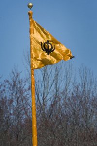 "A flag waves in the wind atop a flagpole wrapped in orange material outside the Sikh Sabha of New Jersey, located in Lawrenceville, New Jersey, in celebration of Vaisakhi" (source: Michael Mancuso/The Times of Trenton)