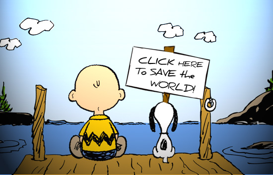 Cartoon: "Click here to save the world" (source: Gwangju Blog)