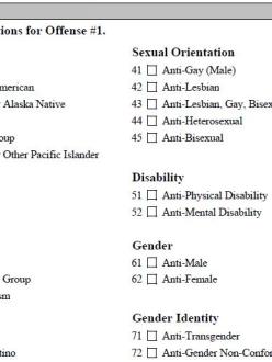 "Bias Motivation Information" section of the FBI's Hate Crime Incident Report 1-699. (source: FBI)