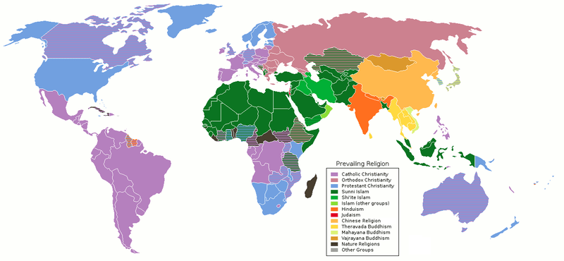 Religion practiced by the majority of religious persons in the states of the world. (source: Wikipedia)