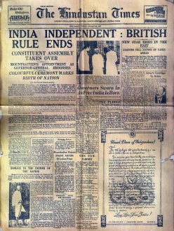 "The Hindustan Times Newspaper Published on 15th August,1947." (Source: The Allrounder)