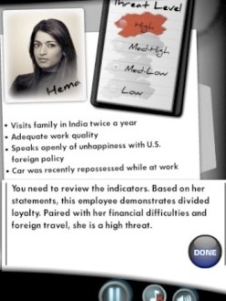 Slide from a security training test used by the US Defense Department and other agencies showing the hypothetical Indian American woman named "Hema." (Source: The Huffington Post)