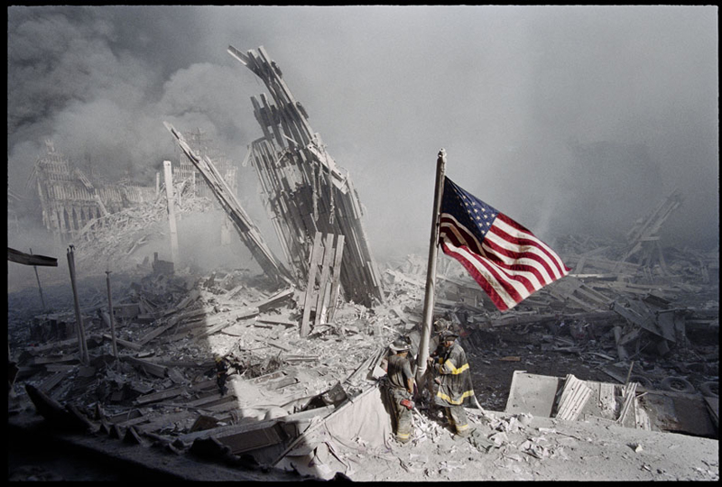 The US flag is raised in the aftermath of the 9/11 attacks in 2001. (Source: Martin Ramirez)