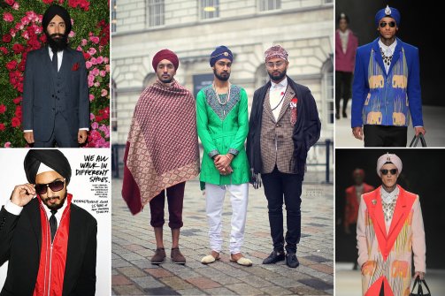 Clockwise from top left: actor and designer Waris Ahluwalia at a 2012 Chanel event; guests at London fashion week; Fall 2013 collection from Jeetinder Sandhu; Kenneth Cole's 2008 ad campaign feat. Sonny Caberwal. (Getty; Jonathan Daniel Pryce/GarconJon.com; Courtesy Jeetinder Sandhu; Courtesy Kenneth Cole. Source: The Daily Beast)