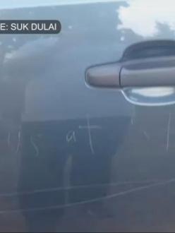 Vandals carve ‘We Want No Hindus At SBLL’ Into Sikh little league coach’s truck in Yuba City, California. (Source: CBS Sacramento)