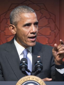 "President Barack Obama speaks to members of the Muslim-American community at the Islamic Society of Baltimore." (Source: ThinkProgress.org)